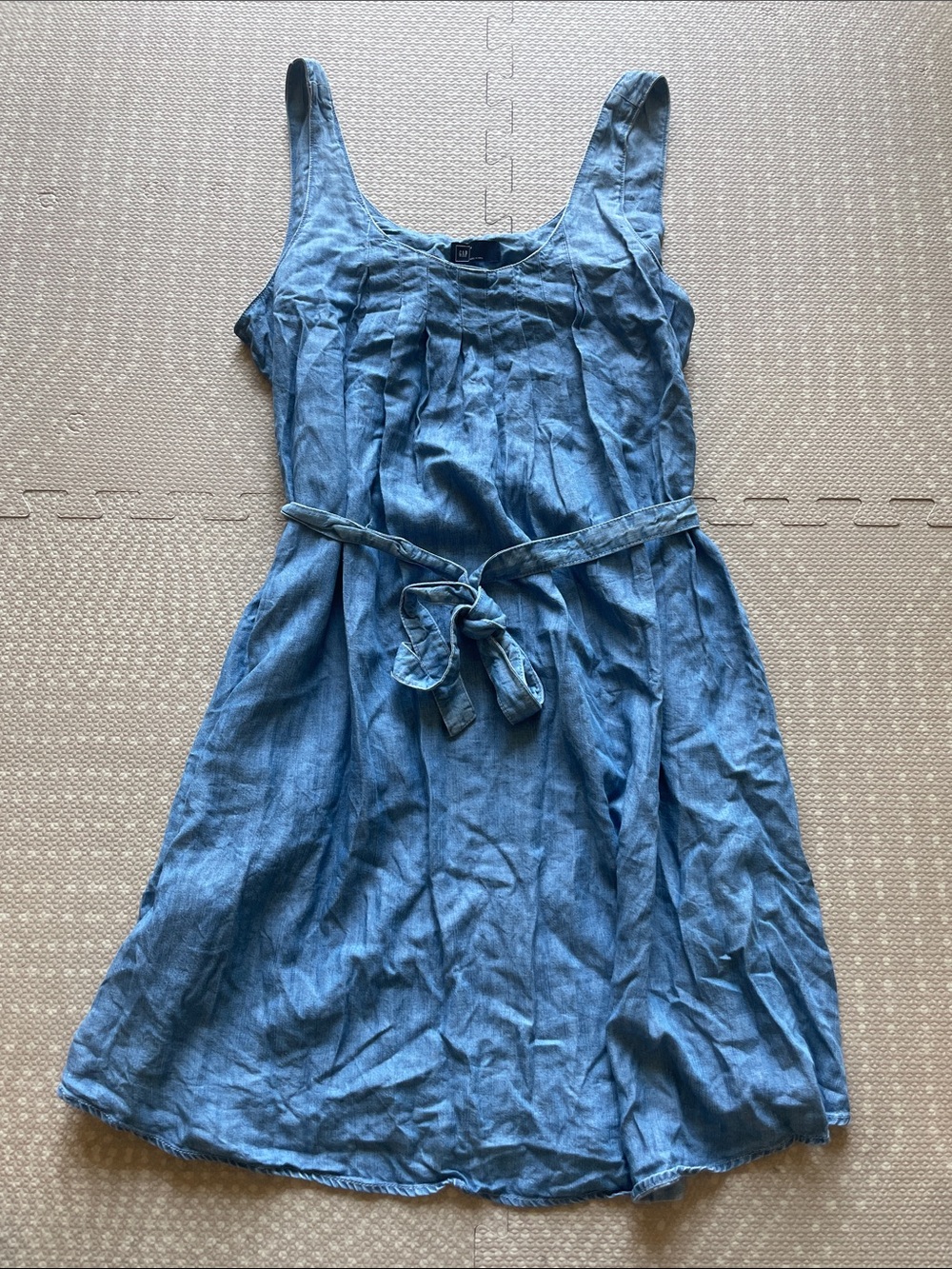 GAP Blue Sleeveless Tie-Waist Lyocell Dress